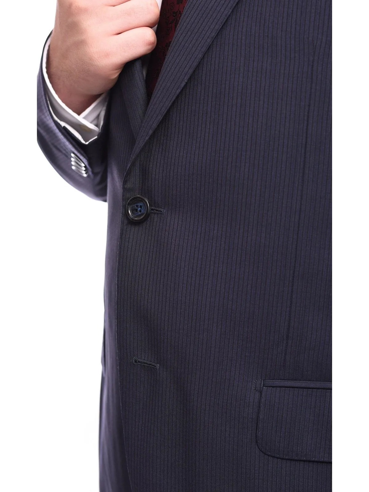 Napoli Classic Fit Navy Blue Tonal Striped Half Canvassed Guabello Wool Suit