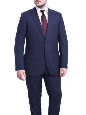 Napoli Classic Fit Navy Blue Tonal Striped Half Canvassed Guabello Wool Suit