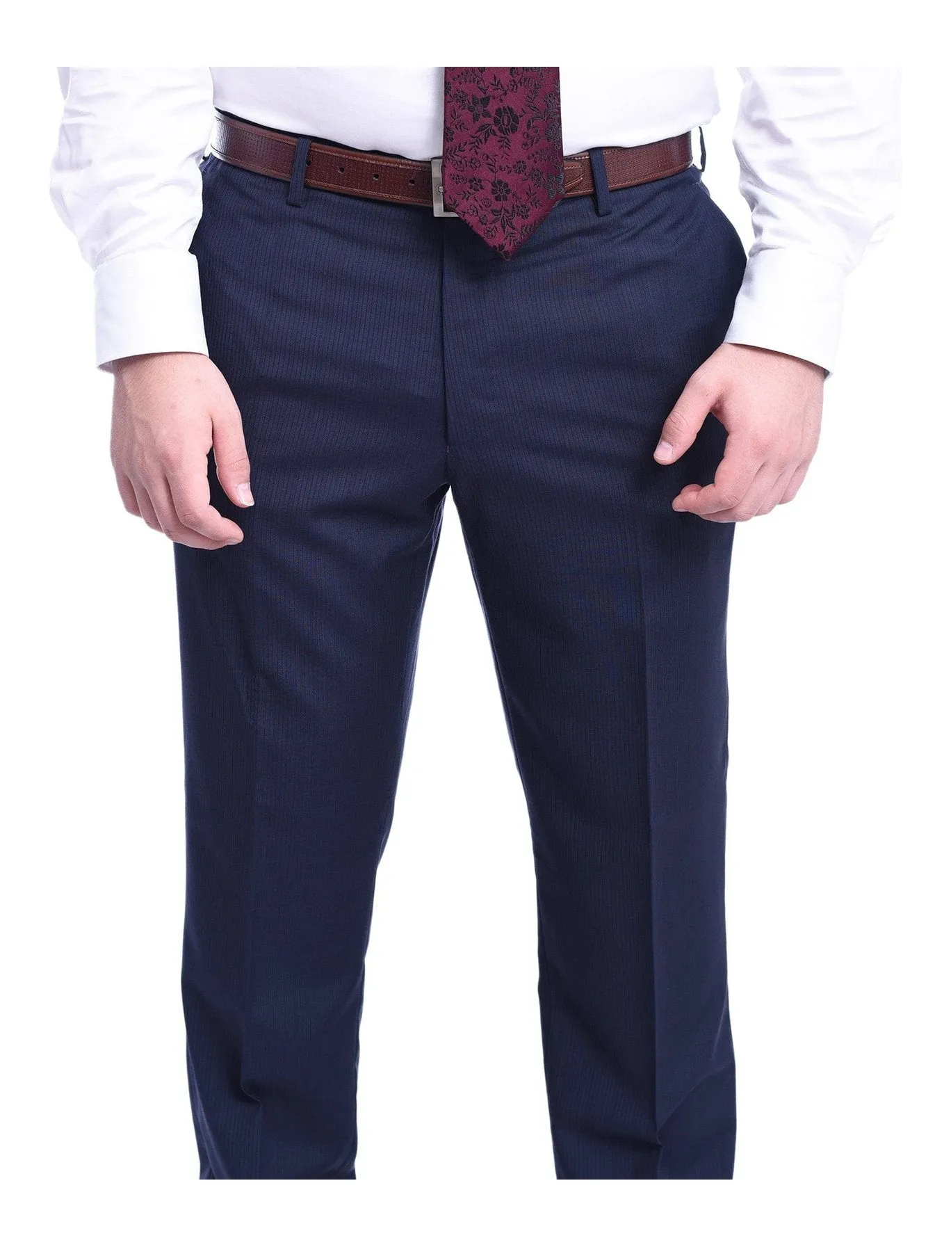 Napoli Classic Fit Navy Blue Tonal Striped Half Canvassed Guabello Wool Suit