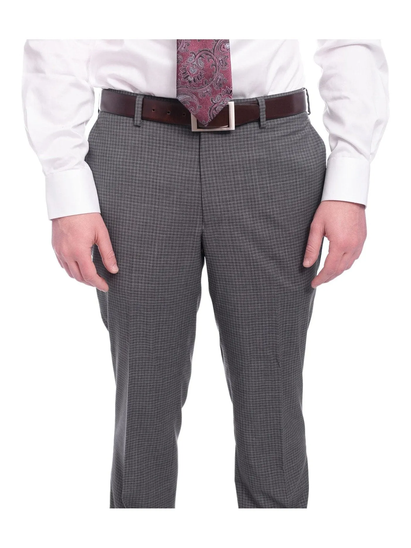 Napoli Slim Fit Gray Check Half Canvassed Marzotto Wool Suit Slanted Pockets