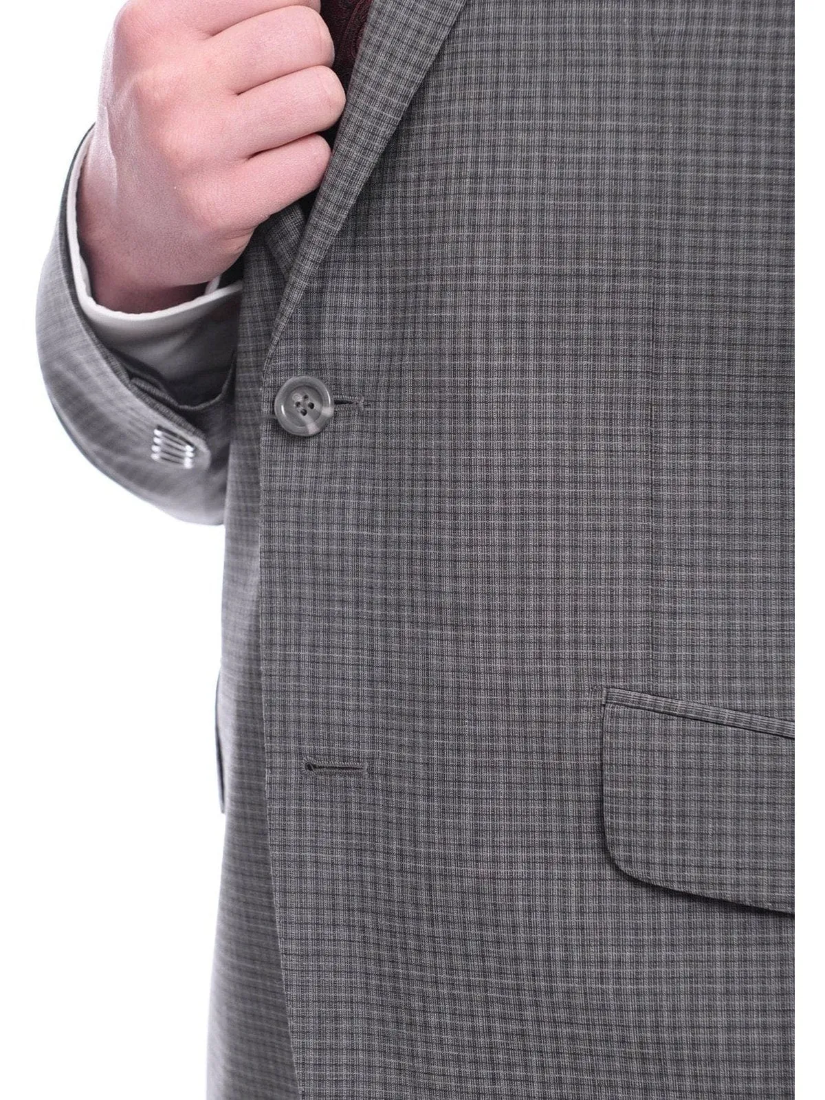 Napoli Slim Fit Gray Check Half Canvassed Marzotto Wool Suit Slanted Pockets