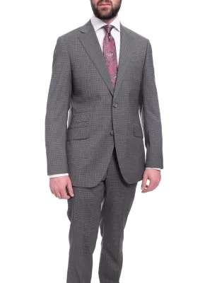 Napoli Slim Fit Gray Check Half Canvassed Marzotto Wool Suit Slanted Pockets