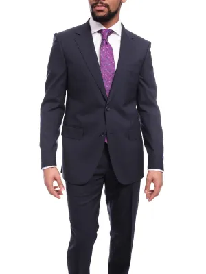 Napoli Slim Fit Solid Navy Blue Two Button Half Canvassed Marzotto Wool Suit