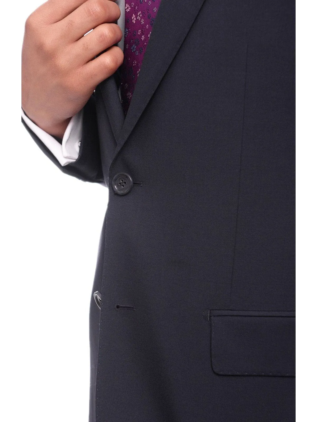 Napoli Slim Fit Solid Navy Blue Two Button Half Canvassed Marzotto Wool Suit