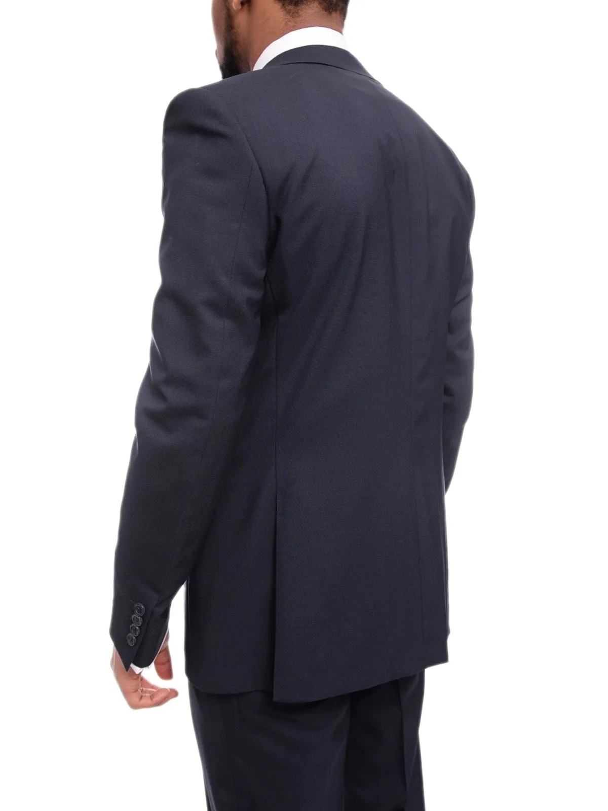Napoli Slim Fit Solid Navy Blue Two Button Half Canvassed Marzotto Wool Suit
