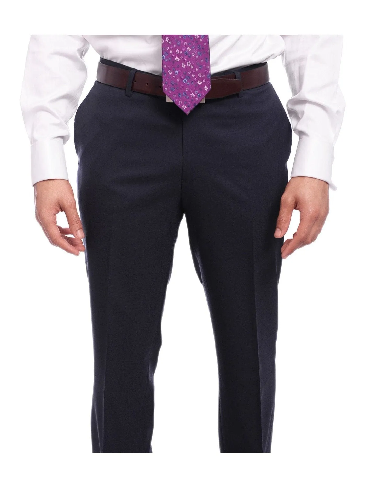 Napoli Slim Fit Solid Navy Blue Two Button Half Canvassed Marzotto Wool Suit
