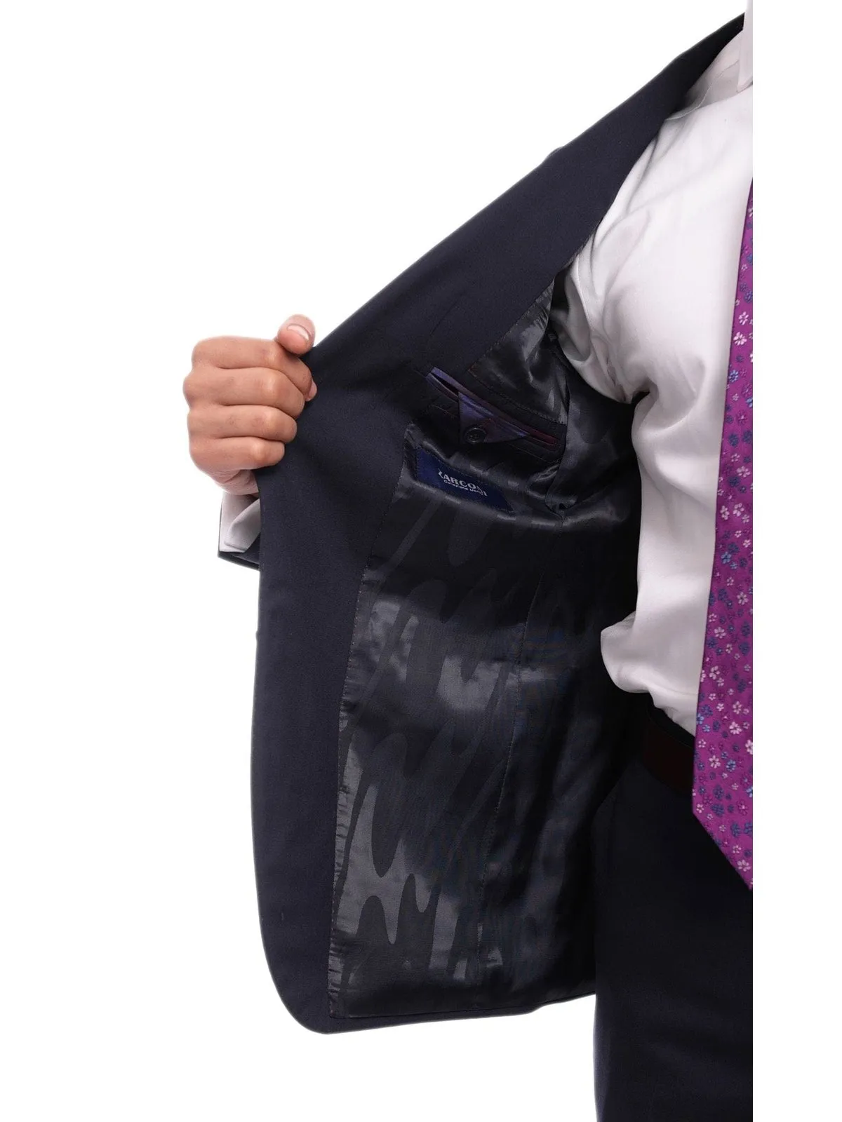 Napoli Slim Fit Solid Navy Blue Two Button Half Canvassed Marzotto Wool Suit