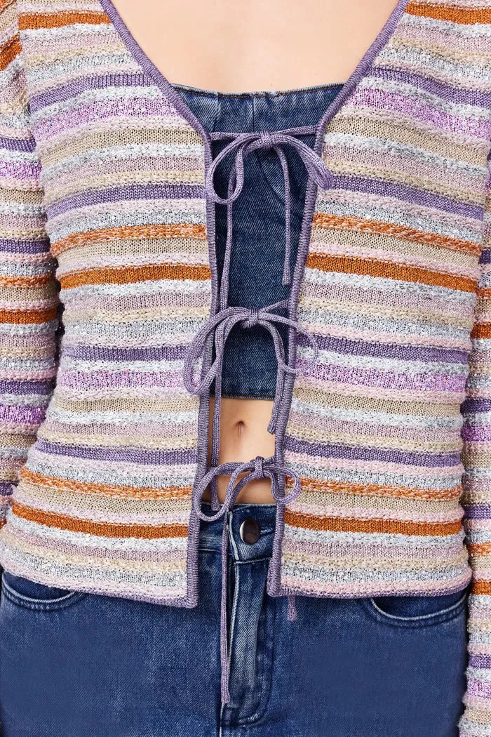 Olivia Striped Tie-Front Knit Cardigan