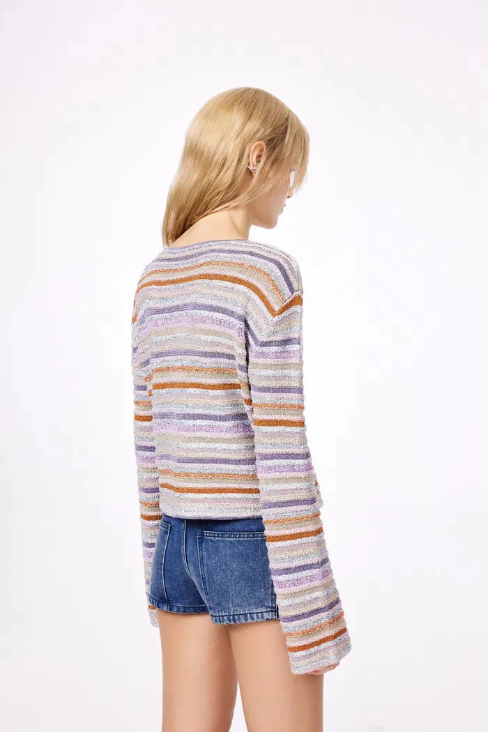 Olivia Striped Tie-Front Knit Cardigan