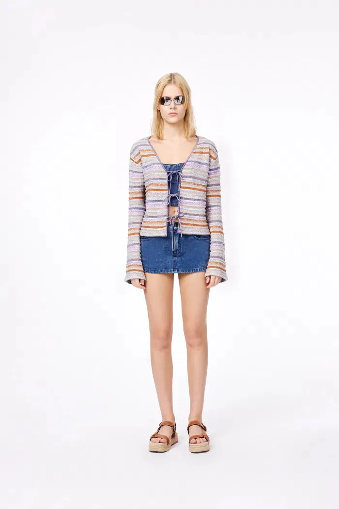 Olivia Striped Tie-Front Knit Cardigan
