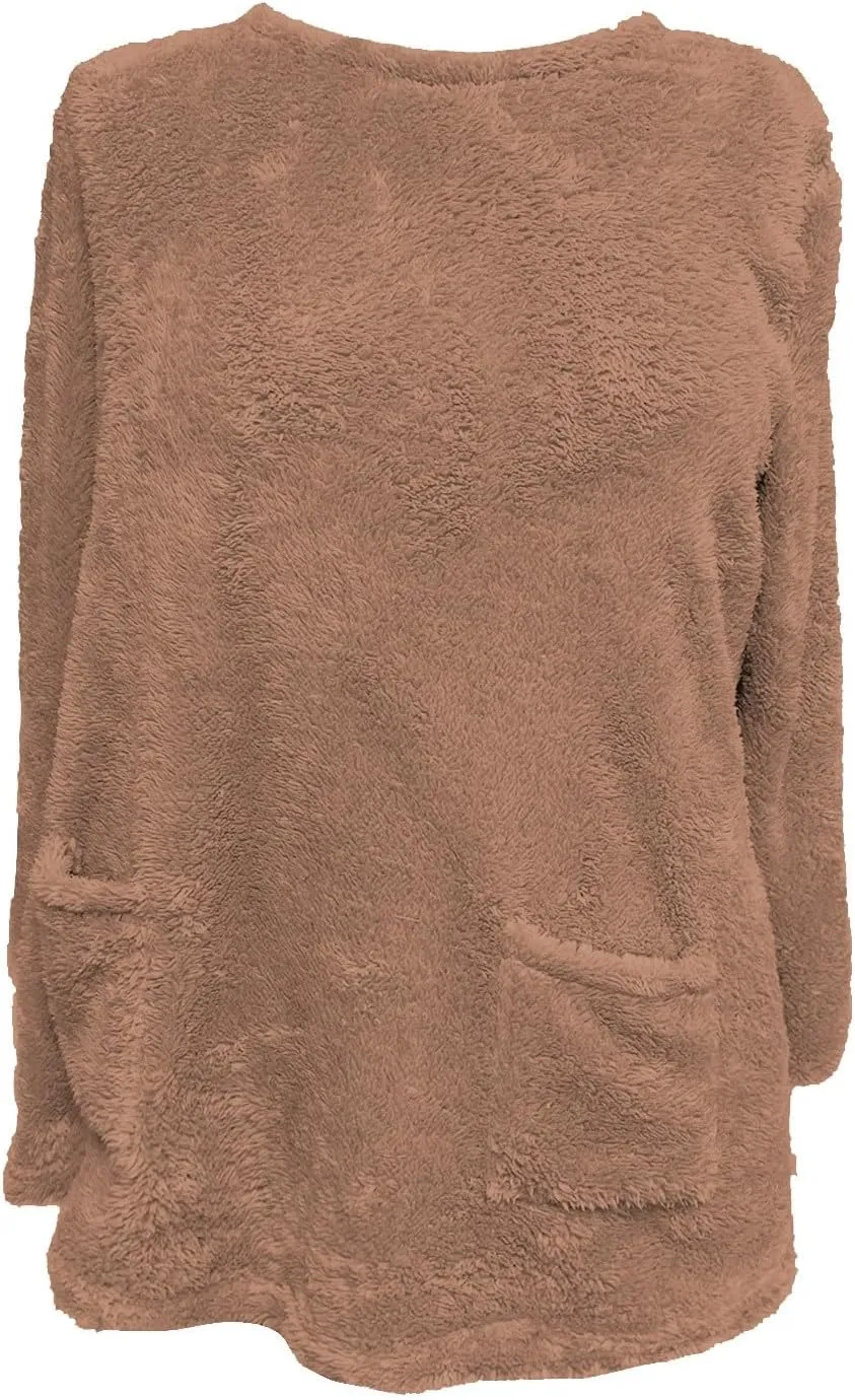 Oversized Fuzzy Fleece Sweatshirts for Women Fashion 2025 Parka Warm Outerwear Letter Print Loungewear with Pockets