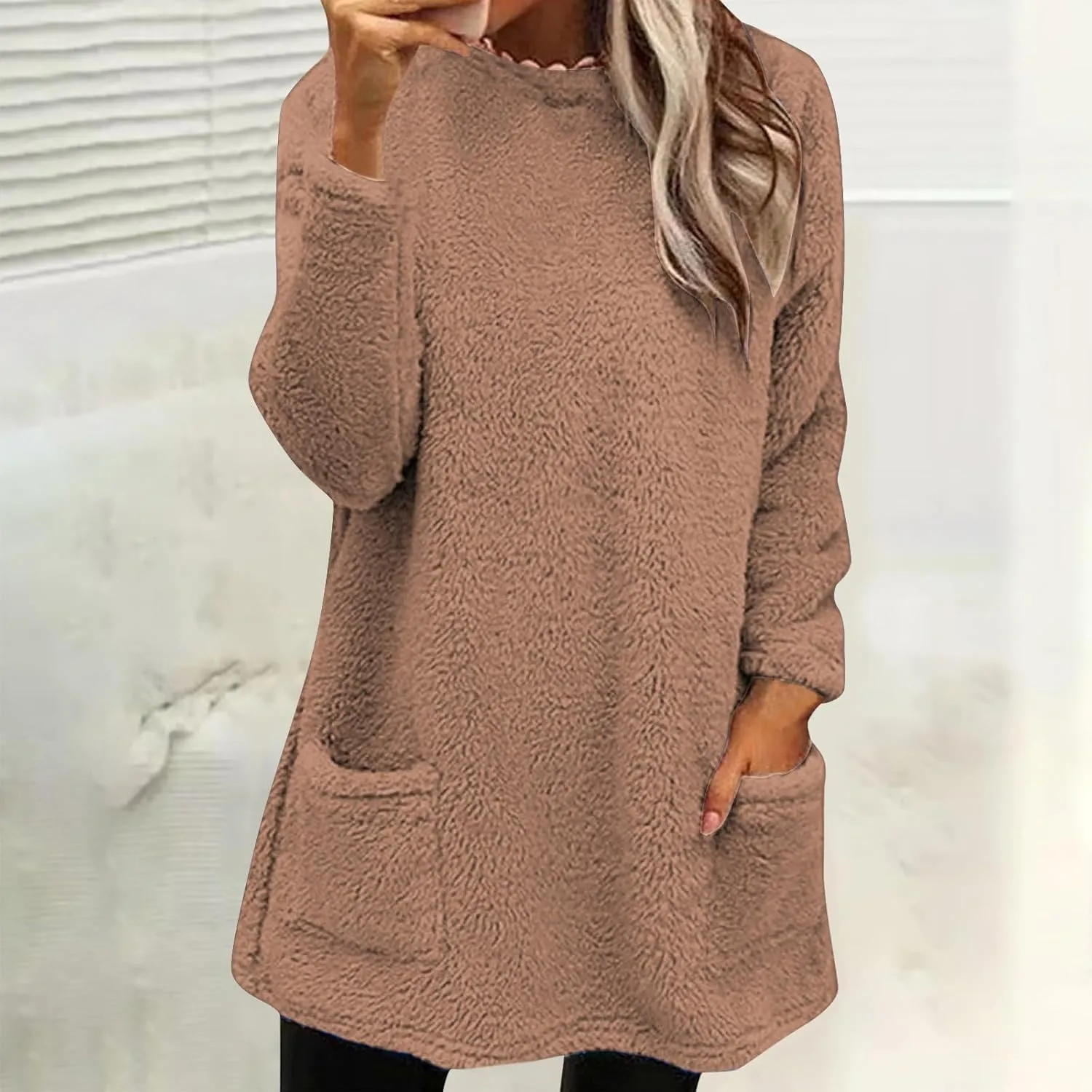 Oversized Fuzzy Fleece Sweatshirts for Women Fashion 2025 Parka Warm Outerwear Letter Print Loungewear with Pockets