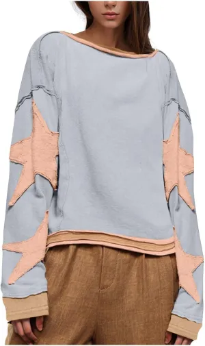 Oversized Sweatshirt for Women Lightweight Long Sleeve Crewneck Hoodies Star Tee Shirts 2024 Fall Pullover Clothes