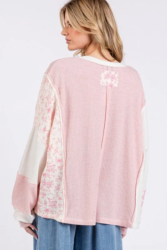 Pink Perfection Floral V-Neck Waffle Knit Top