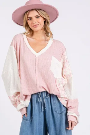 Pink Perfection Floral V-Neck Waffle Knit Top