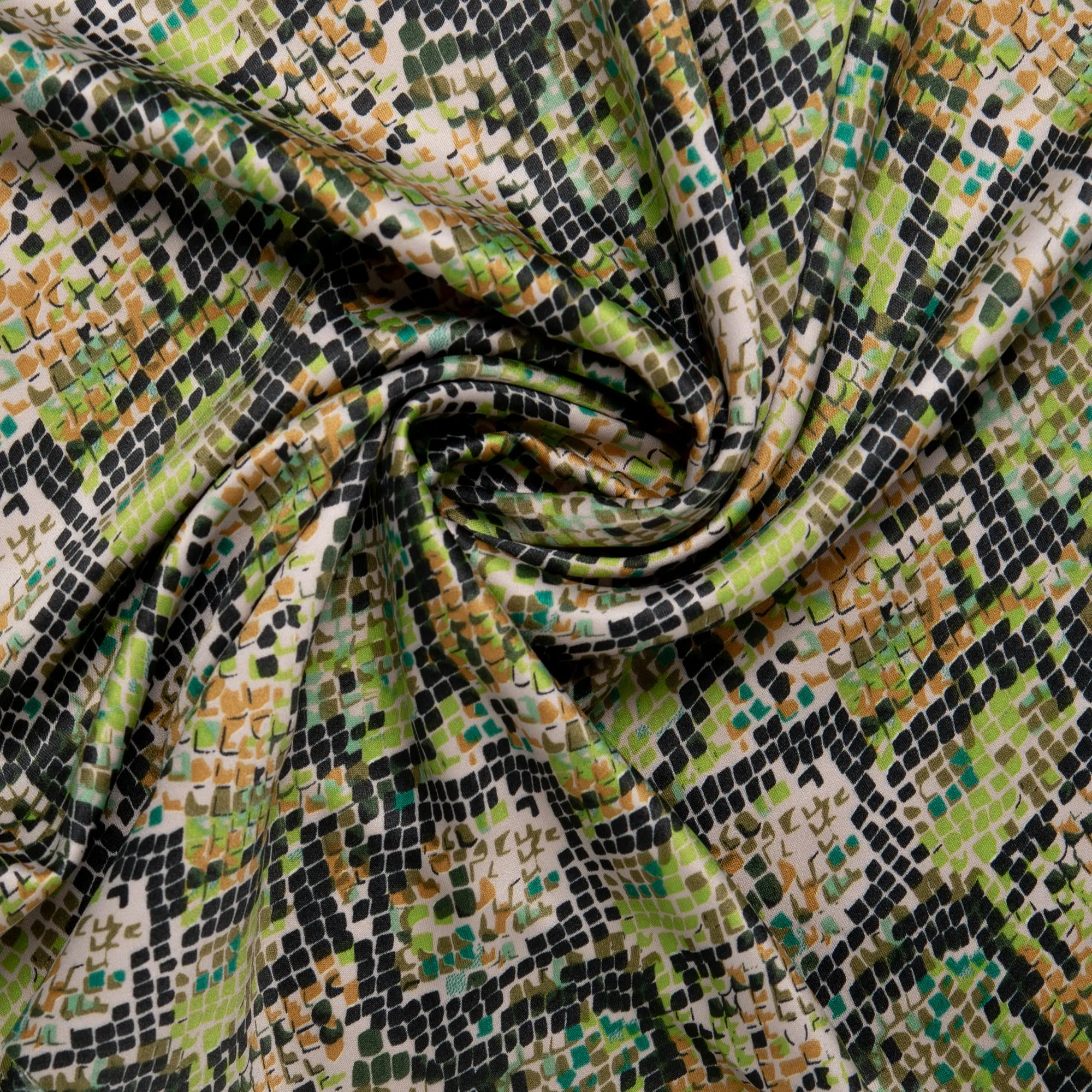 Printed Satin Velvet - CHARLOTTE - Snake - Green