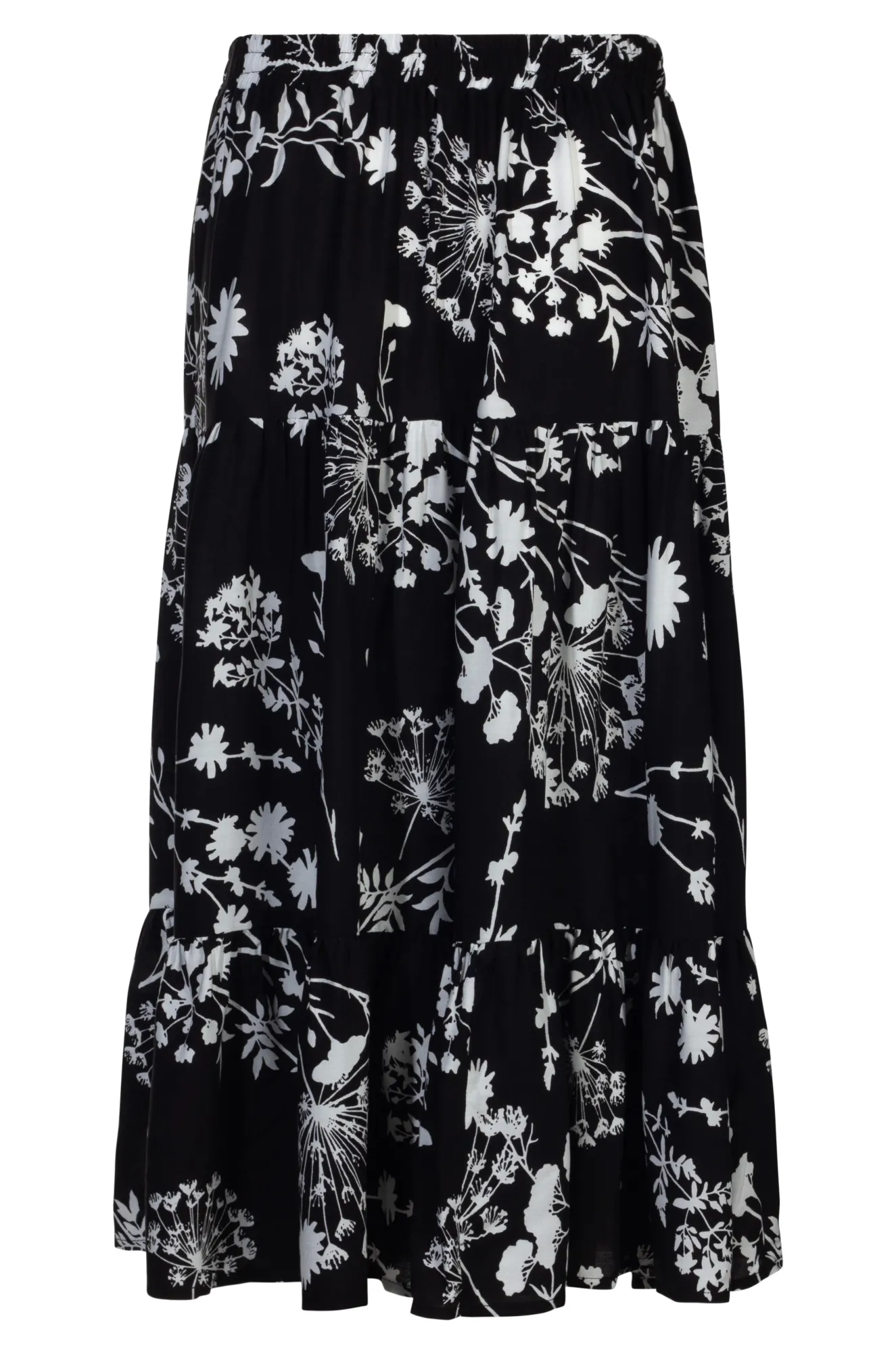 Pull on elastic waist Tiered Skirt | BLACK WHITE SPRIG | 3367A1