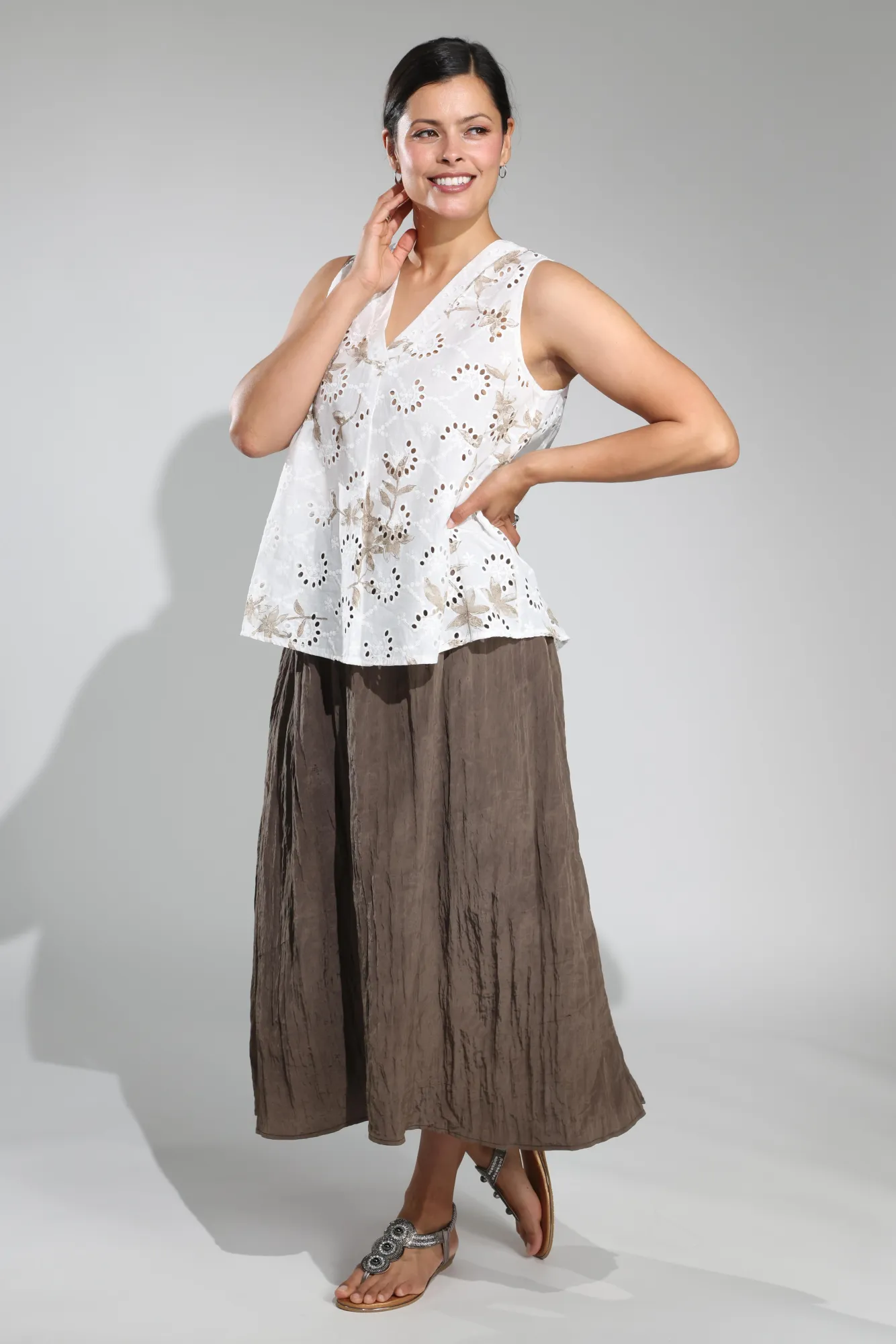 Pull on Satin Crush Skirt | MOCHA | 4642A1
