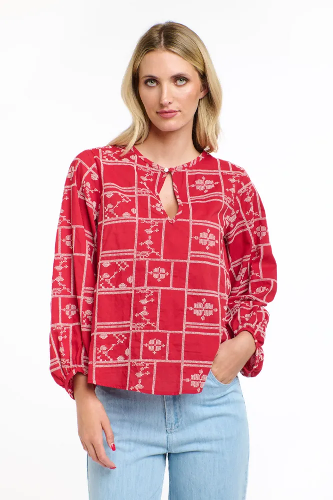 Red Meredith Stitch Top By 365 Days