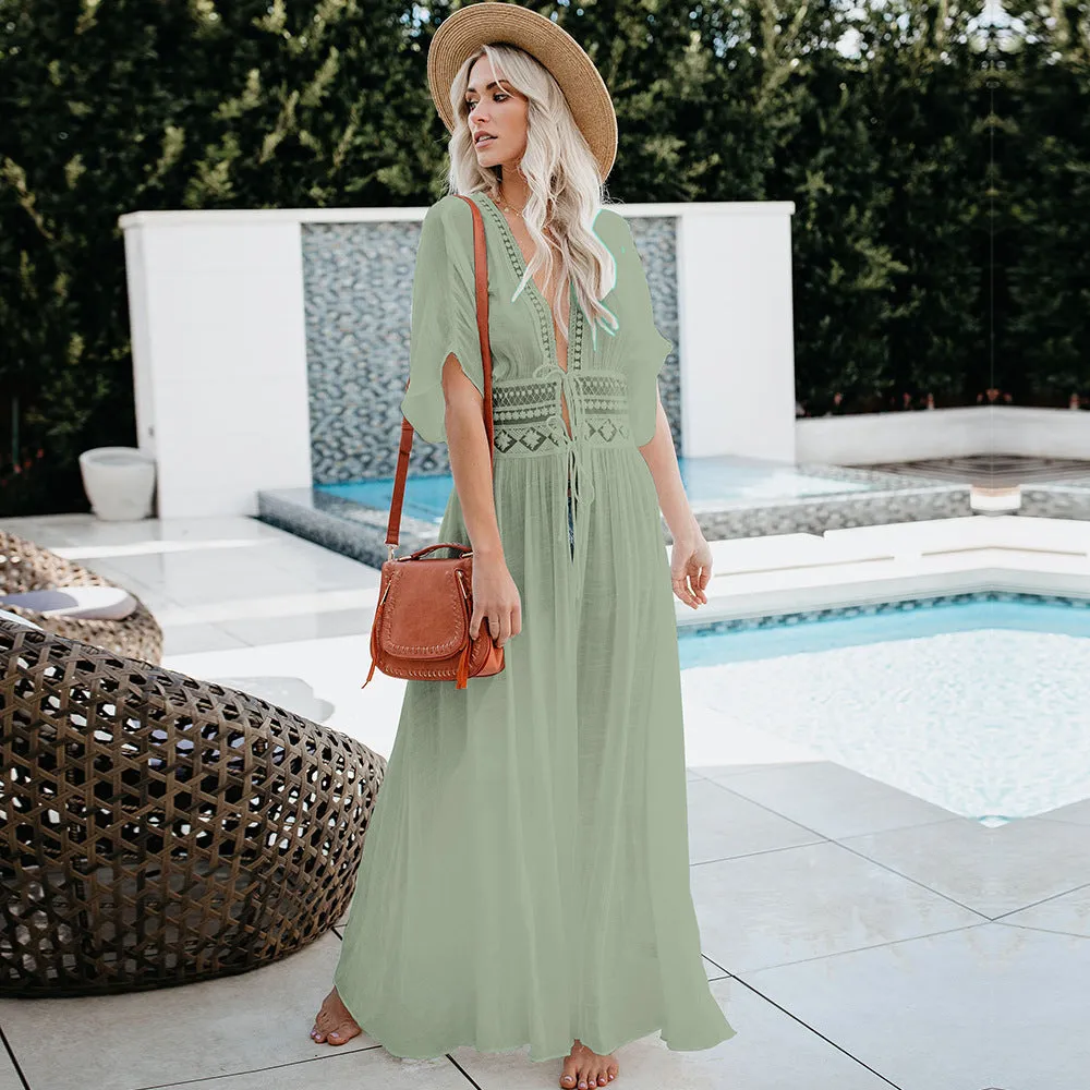 Sexy Leather V-neck Beach Dress