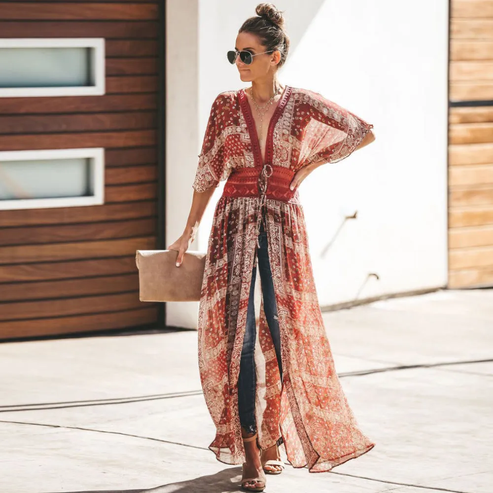 Sexy Leather V-neck Beach Dress