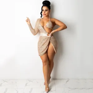 Sexy Nightclub Irregular Glitter Off-Shoulder Dress