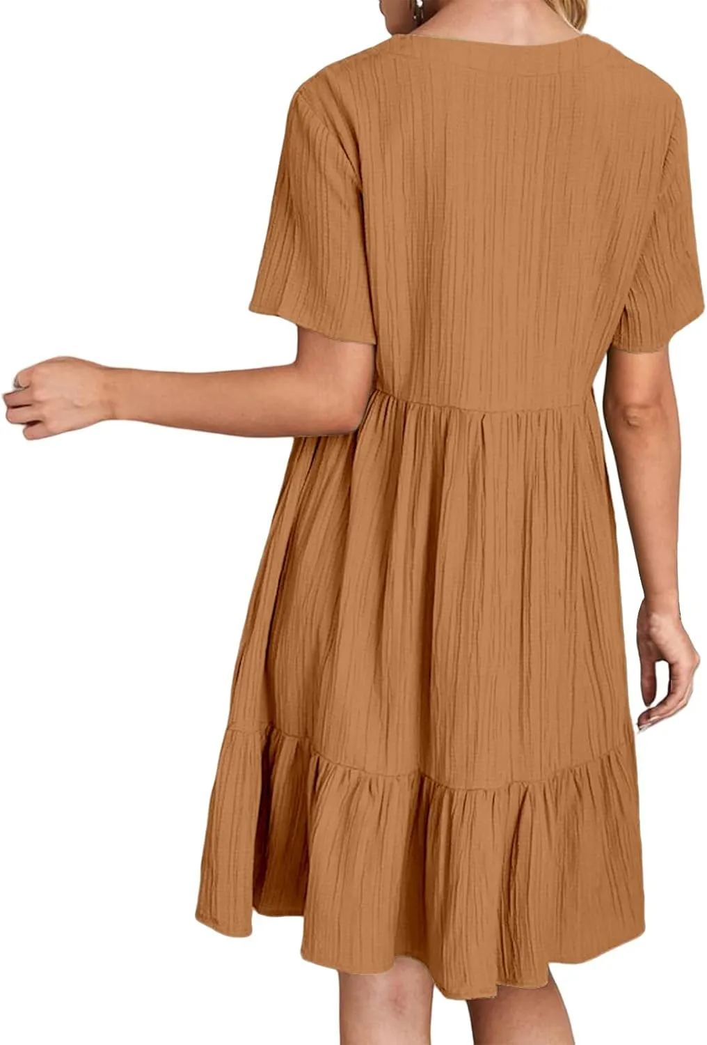 Short Dresses for Women Casual Summer Mini Dress V Neck Short Sleeve T Shirt Dress Tiered A Line Flowy Beach Sundress