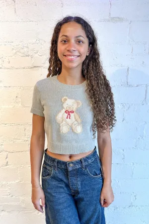 Short Sleeve Teddy Bear Red Bow Sweater