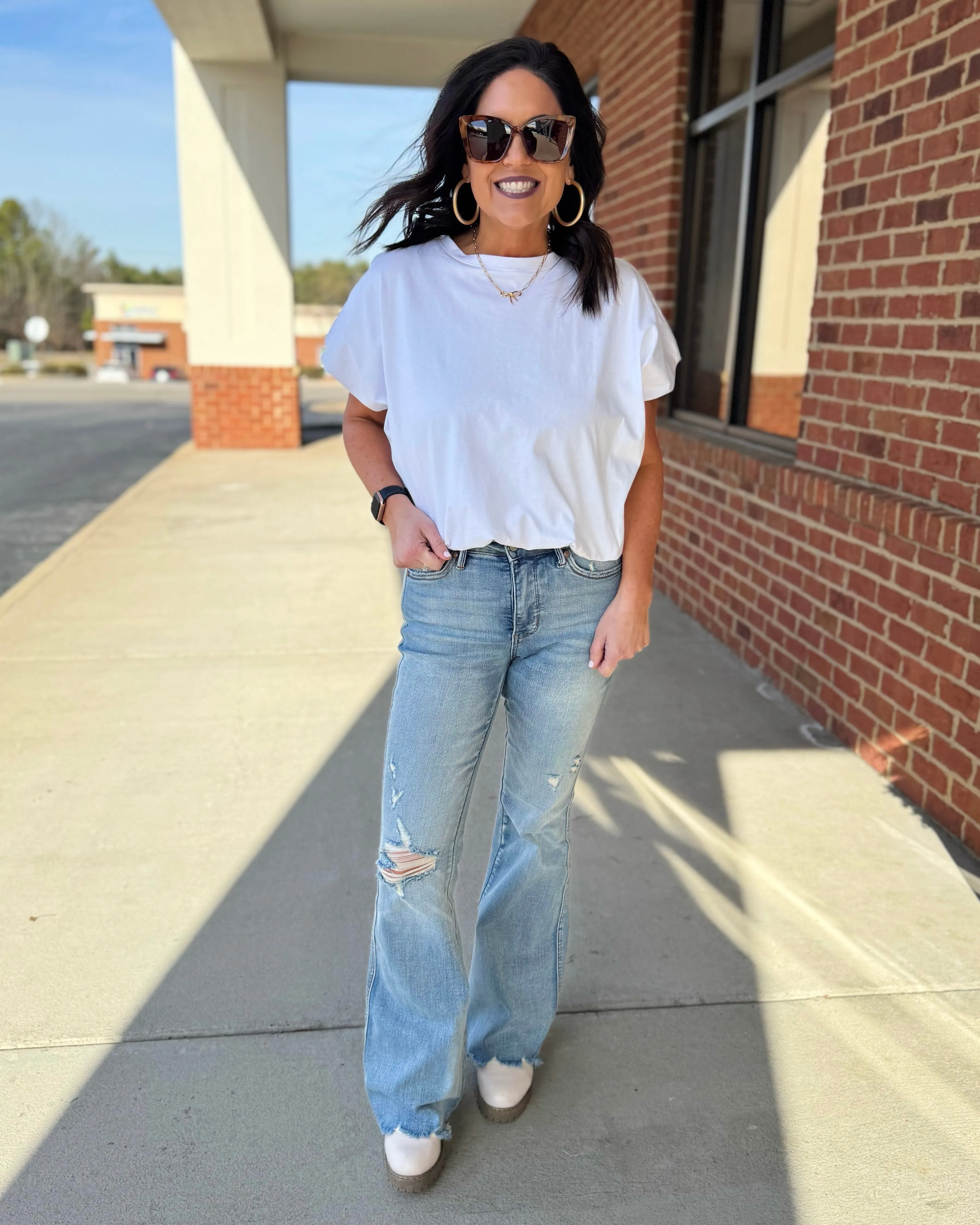 Skye Bubble Hem Top in Off White