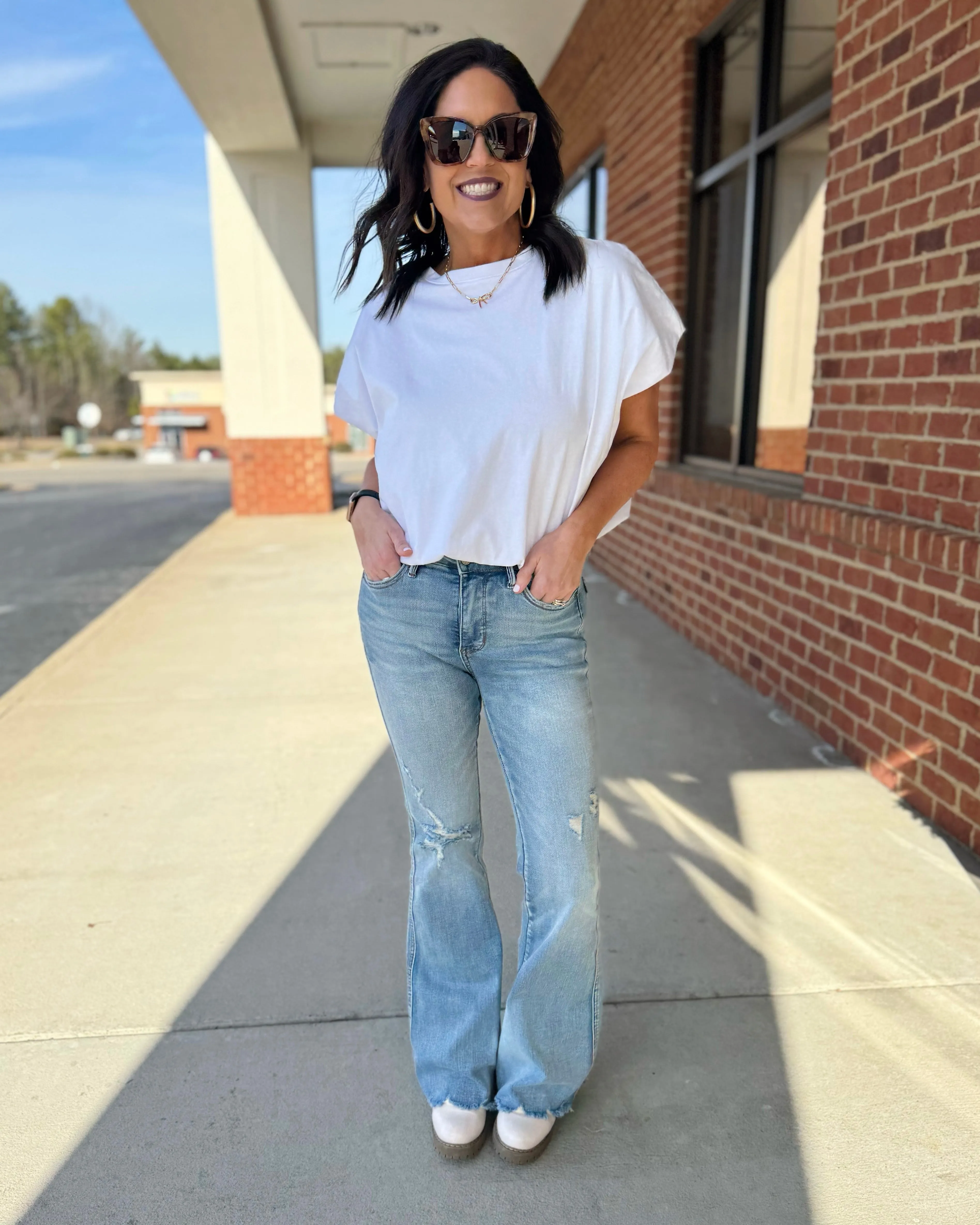 Skye Bubble Hem Top in Off White