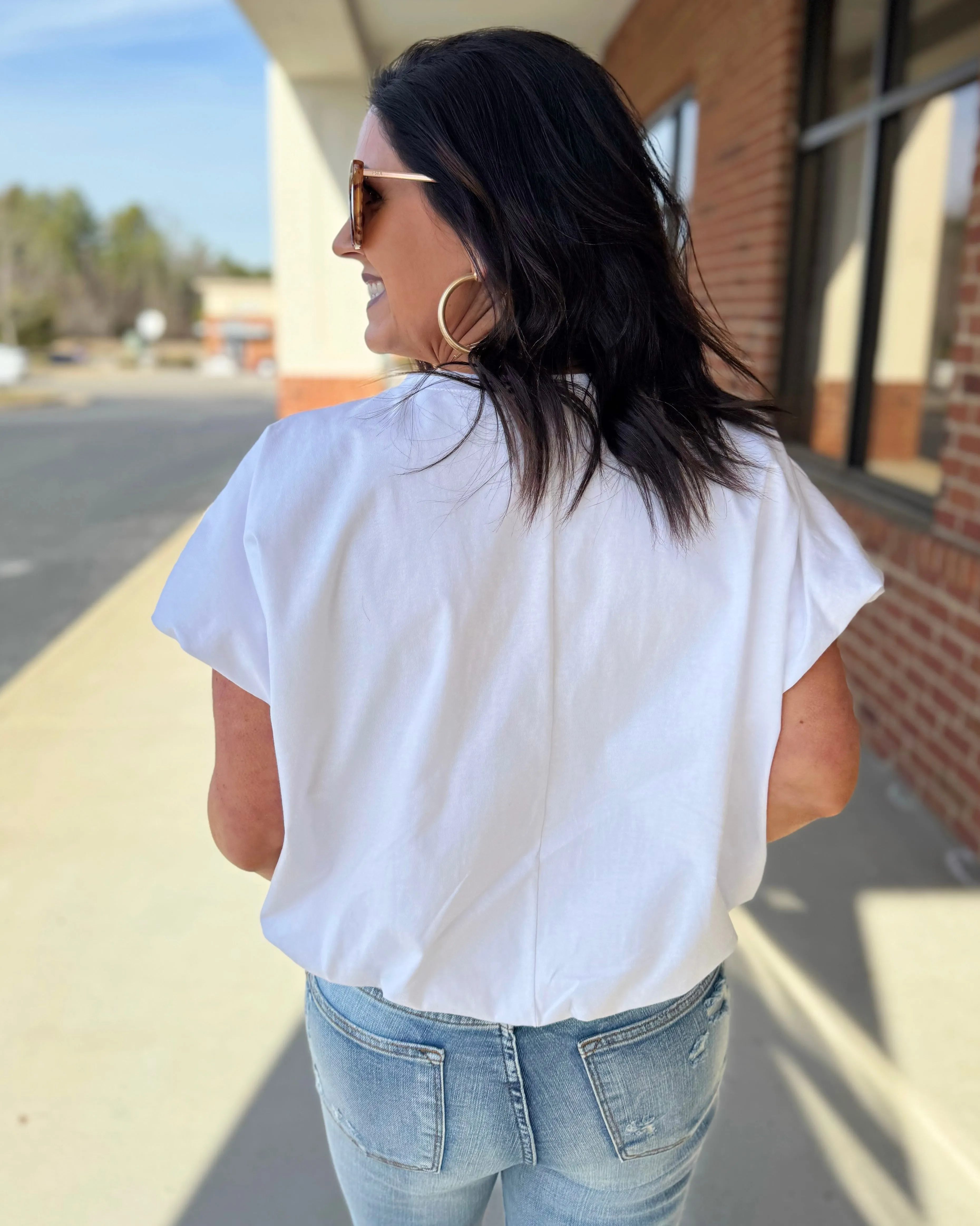 Skye Bubble Hem Top in Off White