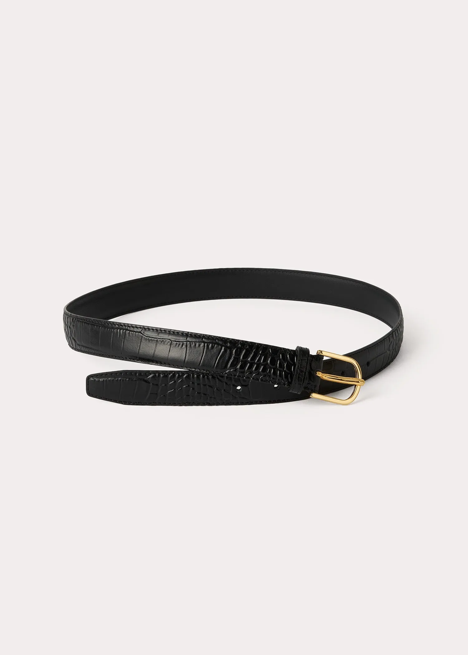 Slim croco-embossed trouser belt black