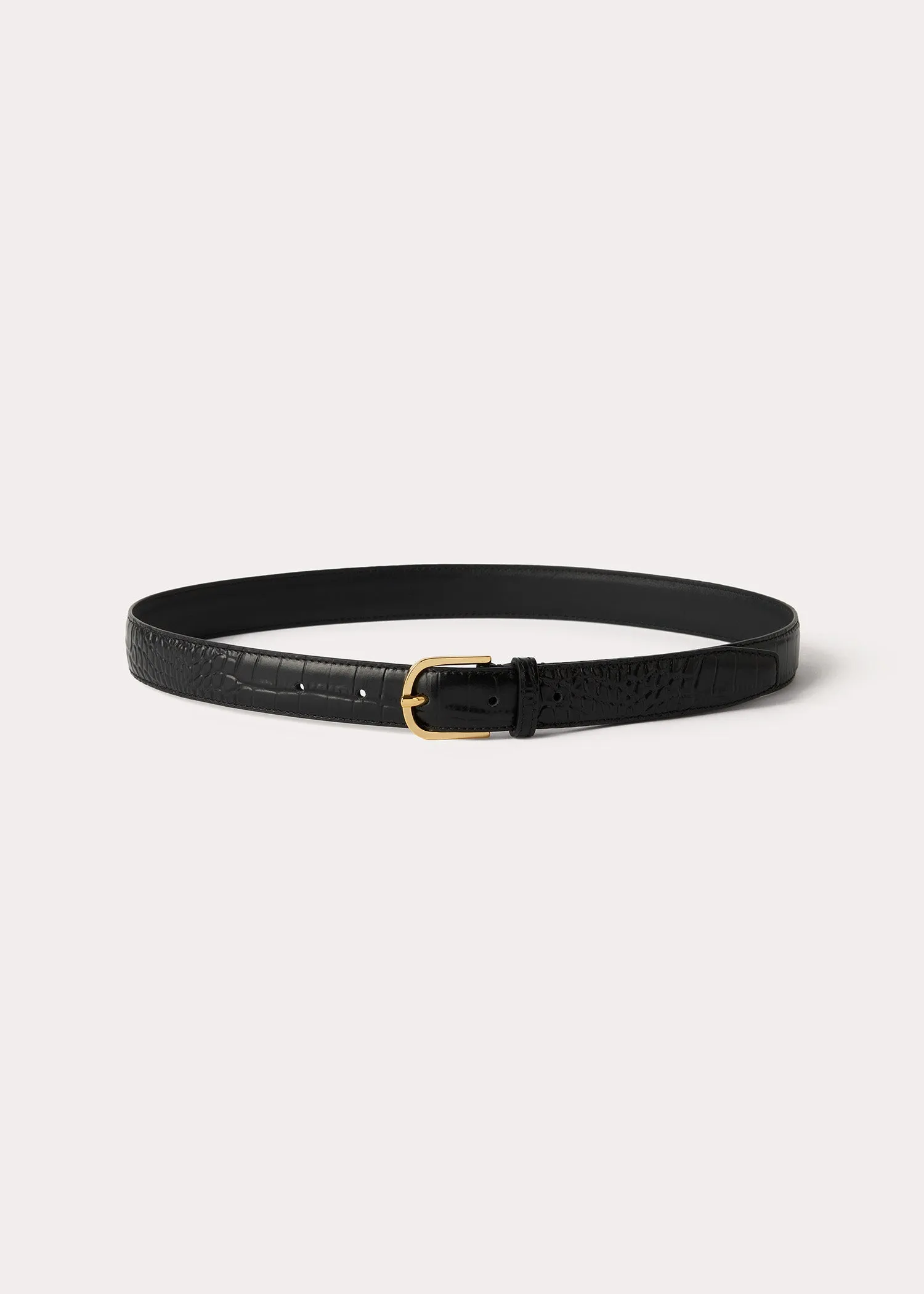 Slim croco-embossed trouser belt black