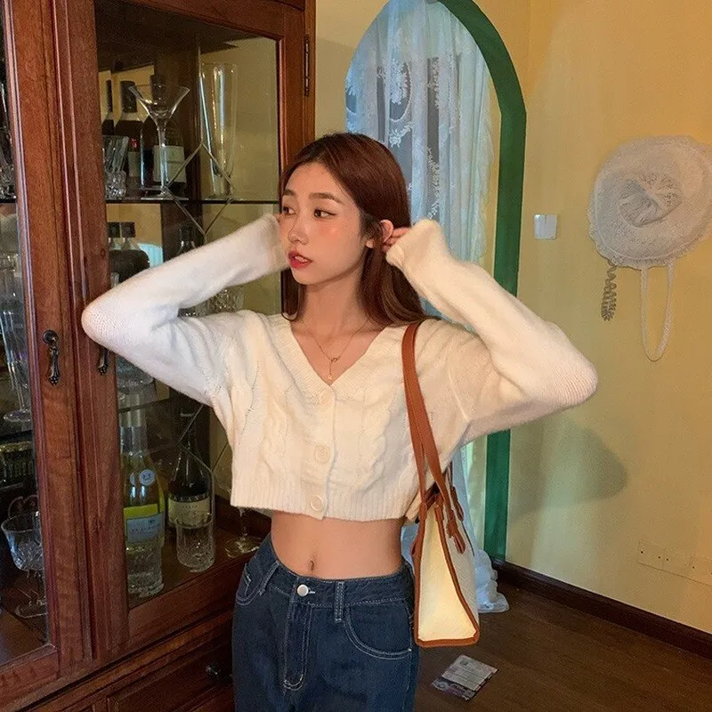 Spring New Women Cardigan Solid Corp Tops All match Leisure Fashion