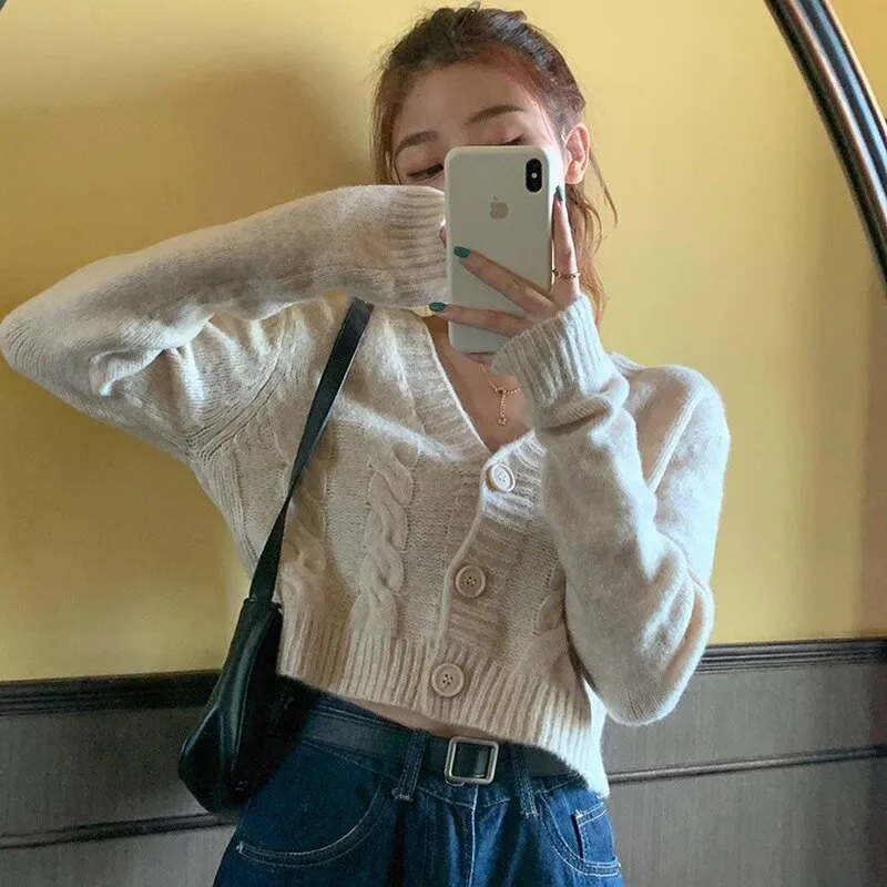 Spring New Women Cardigan Solid Corp Tops All match Leisure Fashion