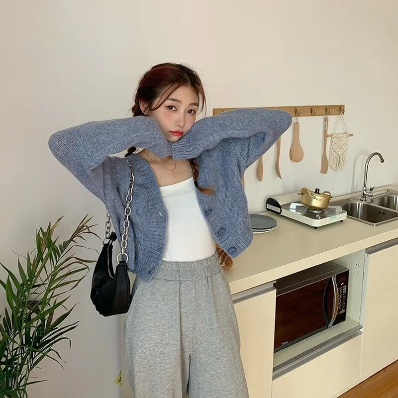 Spring New Women Cardigan Solid Corp Tops All match Leisure Fashion