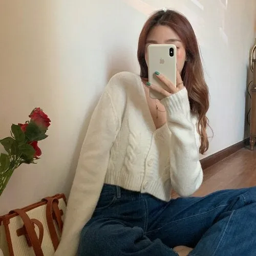 Spring New Women Cardigan Solid Corp Tops All match Leisure Fashion