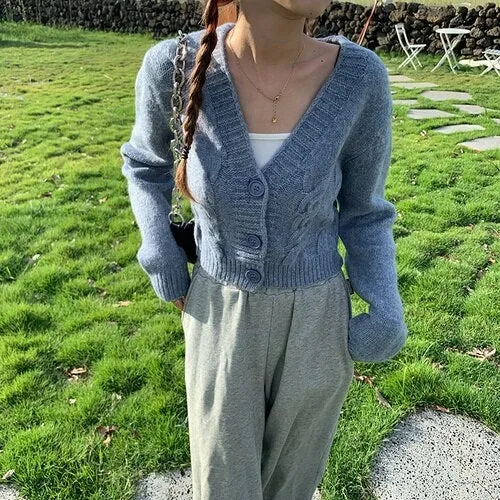 Spring New Women Cardigan Solid Corp Tops All match Leisure Fashion