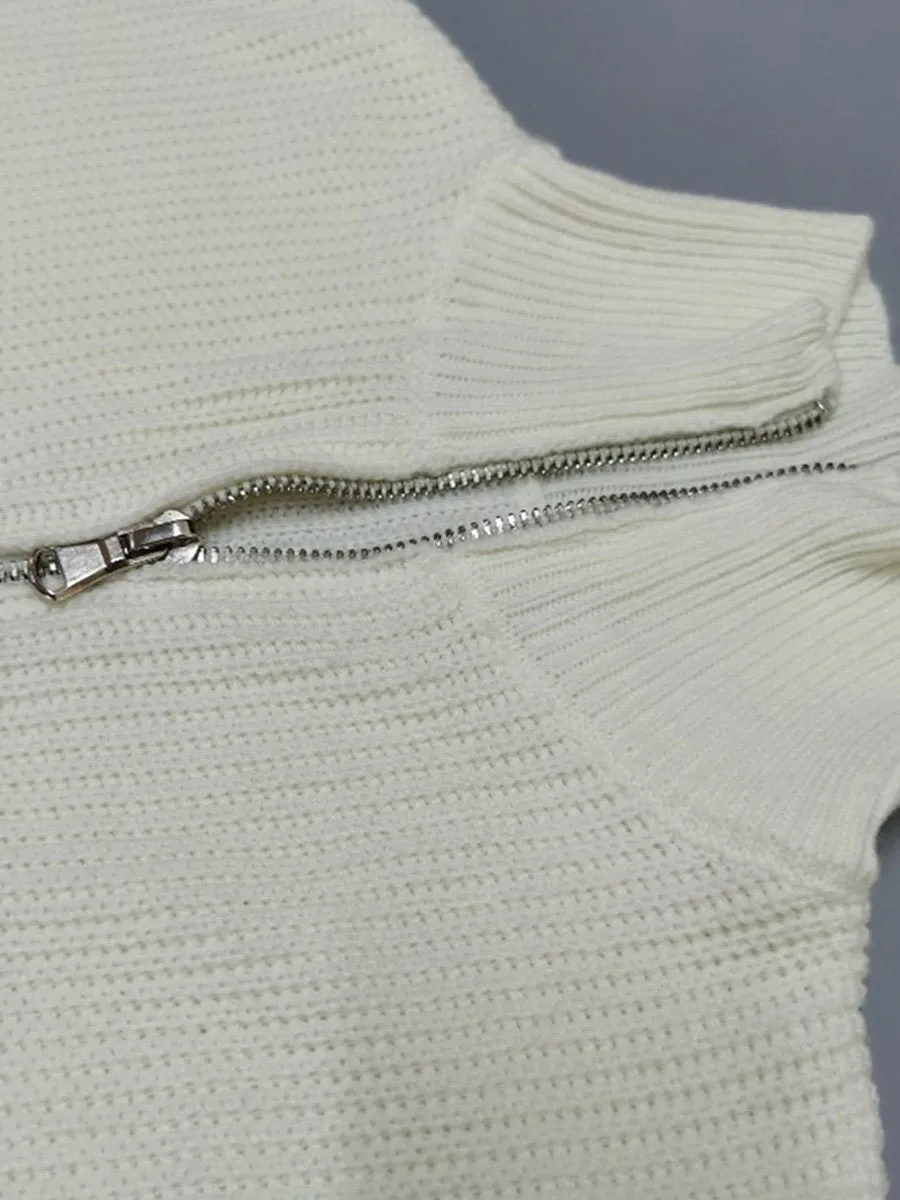 Striped Colorblock Turtleneck Long Sleeve Knit Sweater with Zipper