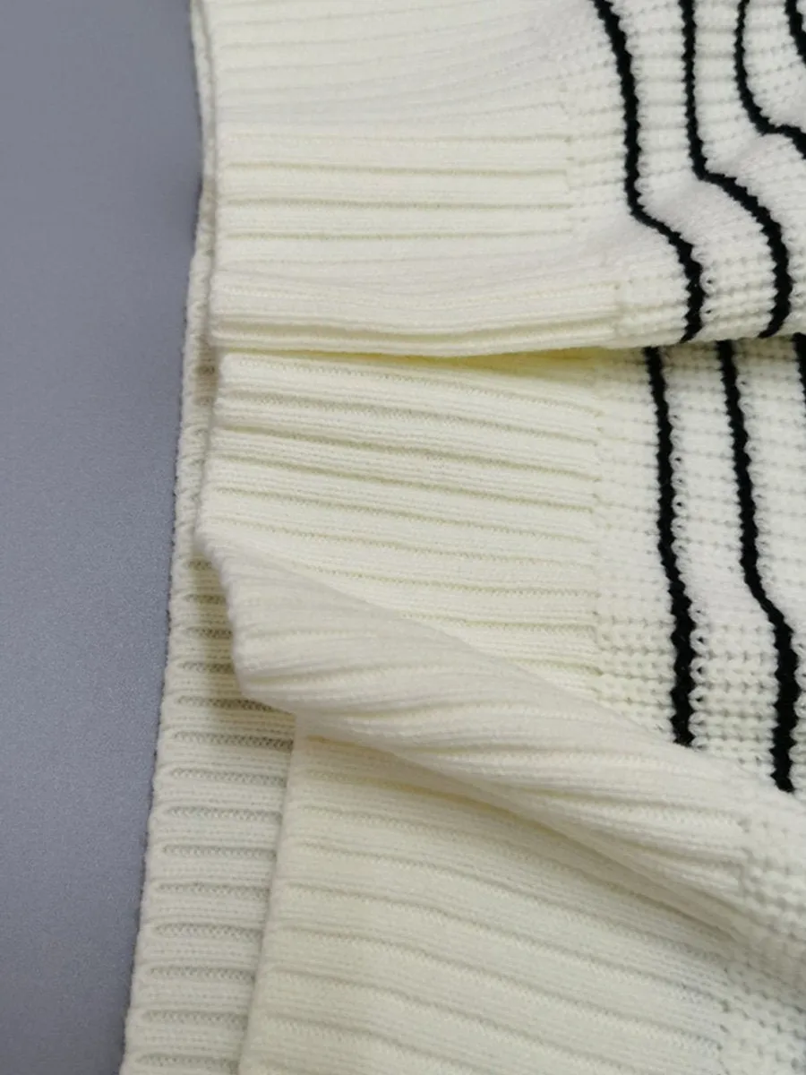Striped Colorblock Turtleneck Long Sleeve Knit Sweater with Zipper