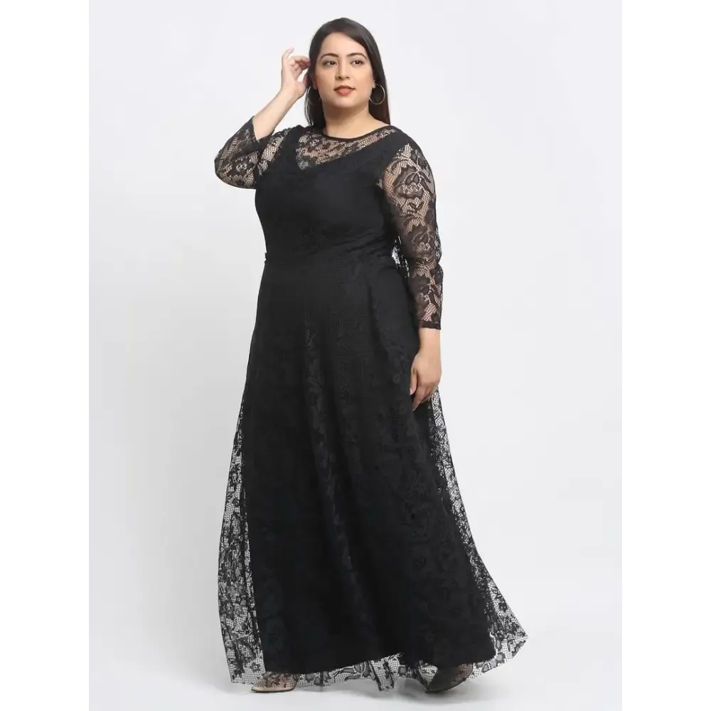 Stylish Black Crepe Solid Maxi Length Dresses For Women