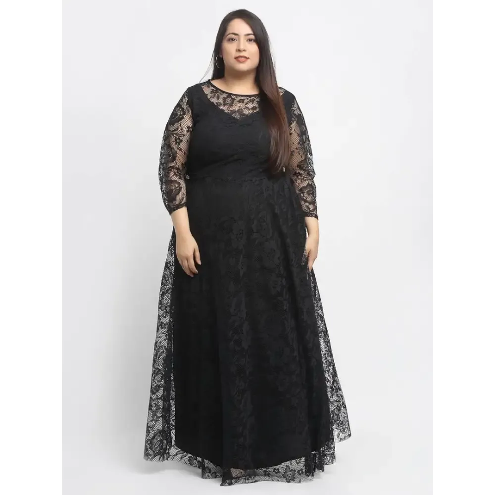 Stylish Black Crepe Solid Maxi Length Dresses For Women