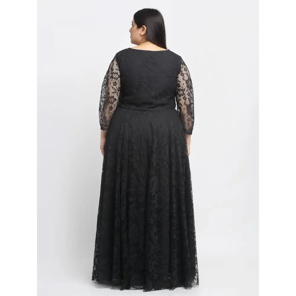 Stylish Black Crepe Solid Maxi Length Dresses For Women