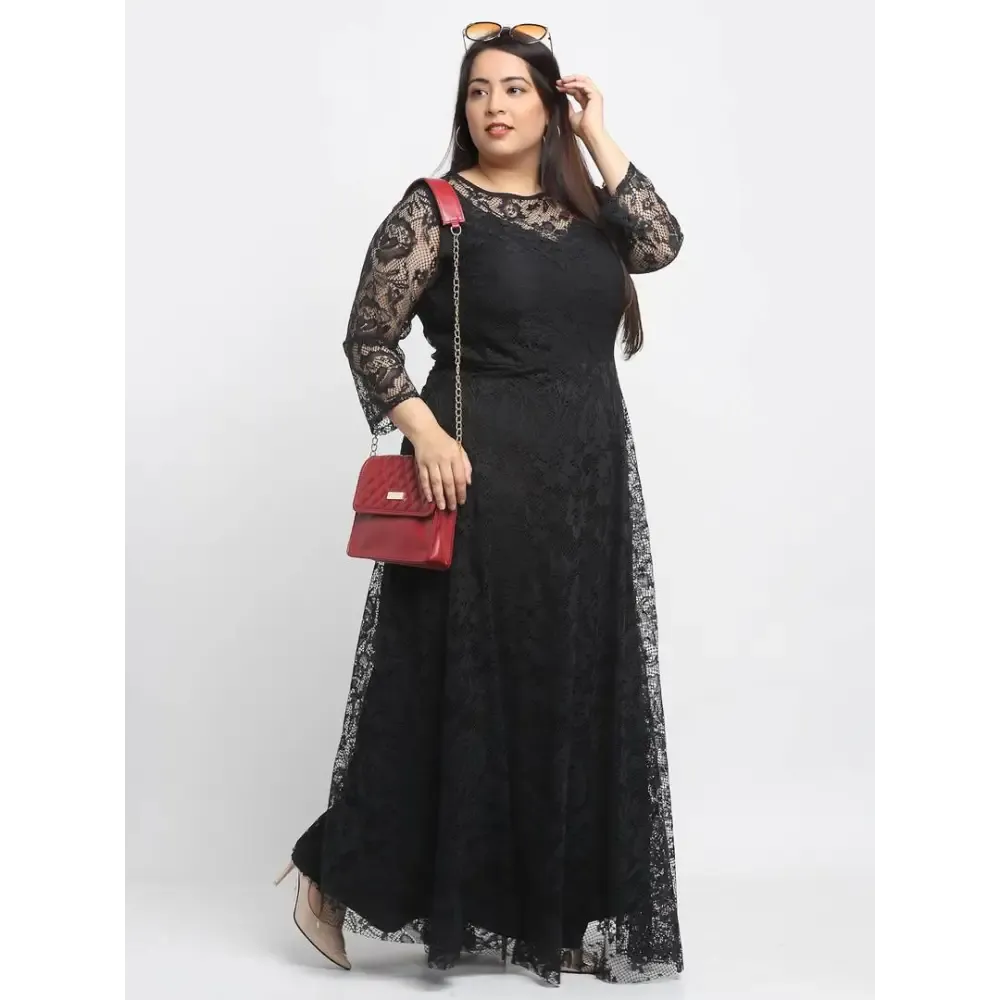 Stylish Black Crepe Solid Maxi Length Dresses For Women