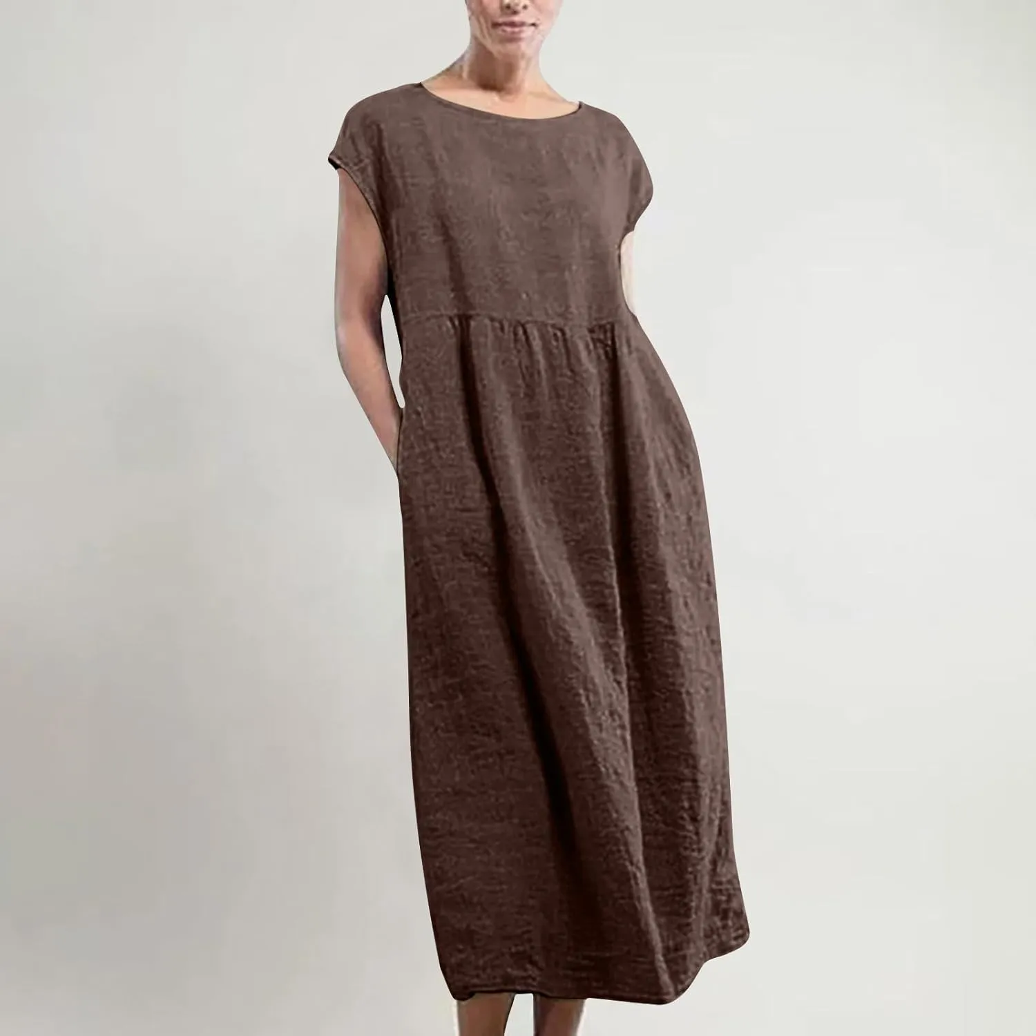 Summer Dresses for Women 2025 Plus Size Cotton Linen Beach Dress Casual A-Line Sleeveless Midi Sundress with Pockets