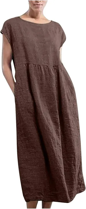 Summer Dresses for Women 2025 Plus Size Cotton Linen Beach Dress Casual A-Line Sleeveless Midi Sundress with Pockets