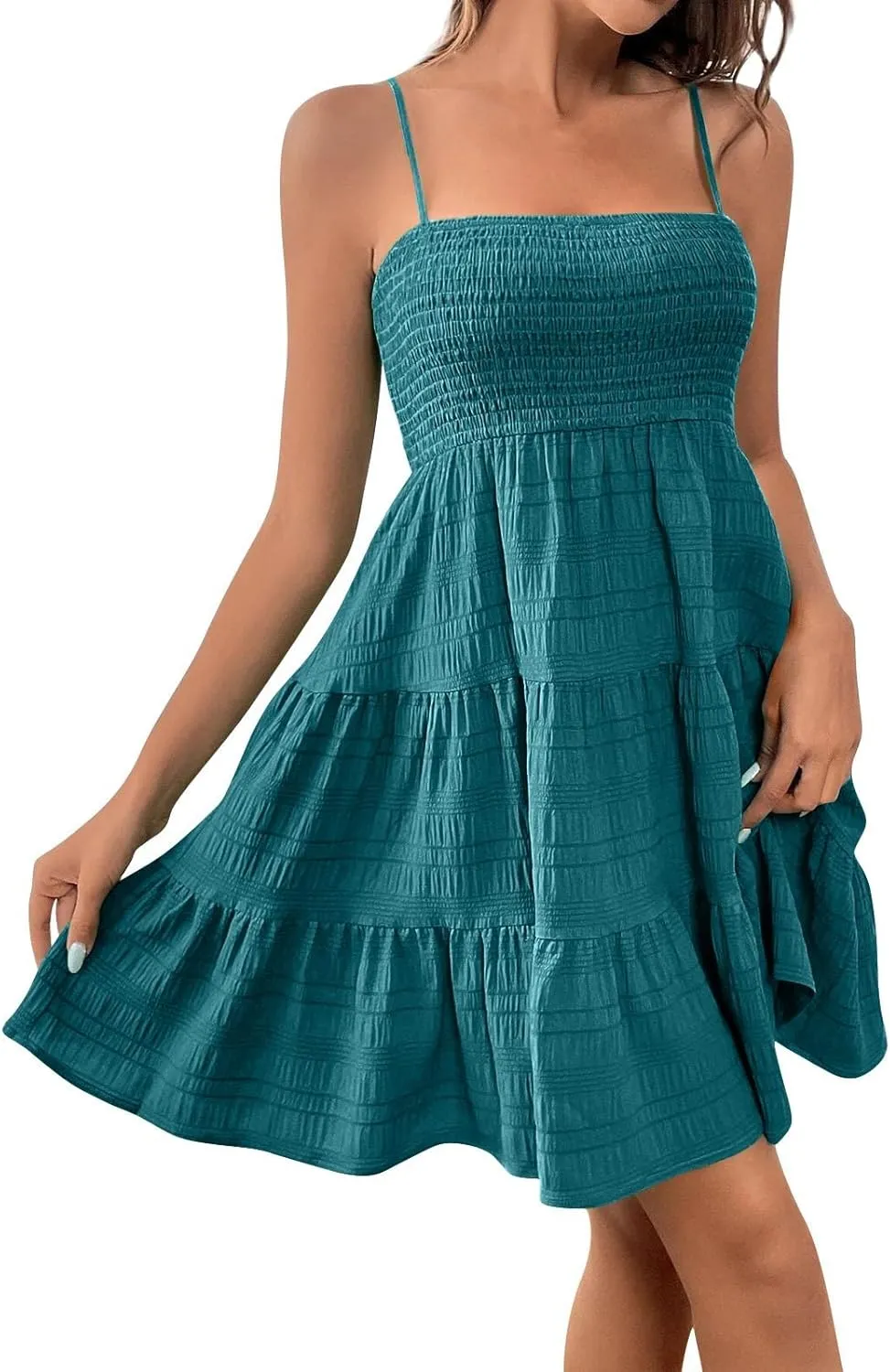 Summer Dresses for Women 2025 Trendy Spaghetti Strap Sleeveless Beach Casual Sundress A Line Ruffle Hem Mini Dress