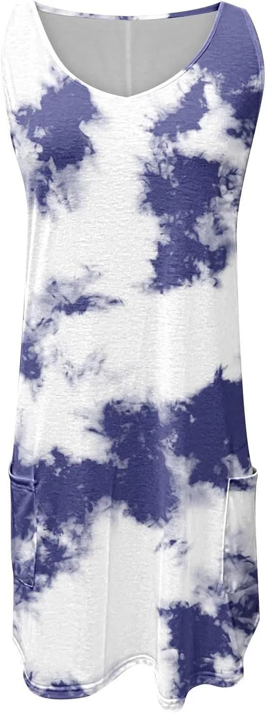 TANGNADE Womens Summer Dresses 2024 Loose V Neck Sleeveless Sundresses with Pocket A Line Swimsuit Coverup