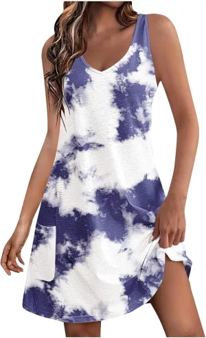 TANGNADE Womens Summer Dresses 2024 Loose V Neck Sleeveless Sundresses with Pocket A Line Swimsuit Coverup