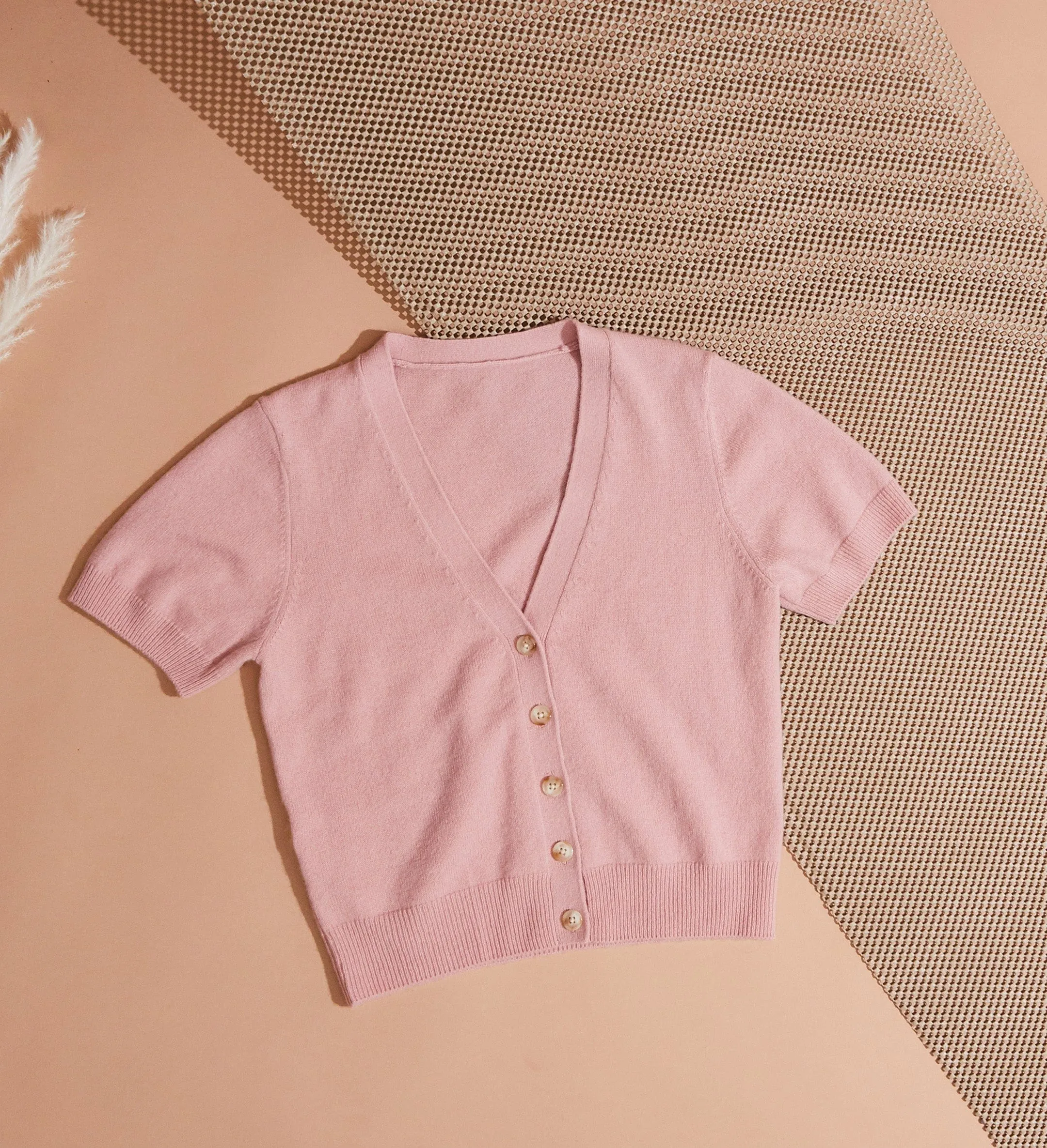 The Short Sleeve Cashmere Cardigan with Buttons